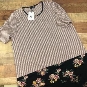 Ampersand Avenue Stripe Floral Plus 3X Hi Lo Top